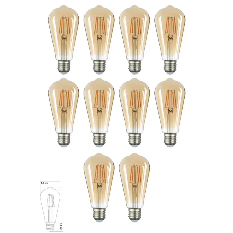 Edison Rustik LED Ampul ST64 – 10’lu Ekonomik Paket, E27 Duy, Armut Tipi (Dekoratif Vintage)