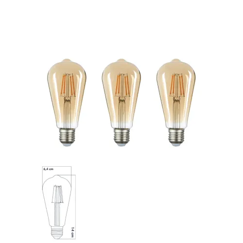 Edison Rustik LED ST64 Ampul, E27 Duy, 3'lü Paket, Armut Tipi