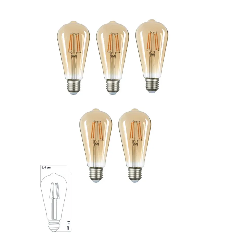 Edison ST64 Armut Tipi Rustik LED Ampul, E27 Duy, 5’li Paket