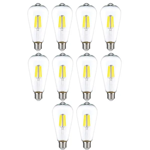 Edison Rustik LED Armut Ampul ST64 – 10’lu Paket, E27 Duy, 6W 6500K Beyaz Işık