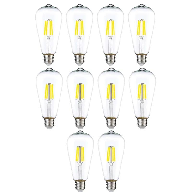 Edison Rustik LED Armut Ampul ST64 – 10’lu Paket, E27 Duy, 6W 6500K Beyaz Işık